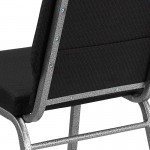 18.5''W Stacking Church Chair in Black Patterned Fabric - Silver Vein Frame