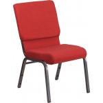 18.5''W Stacking Church Chair in Red Fabric - Silver Vein Frame