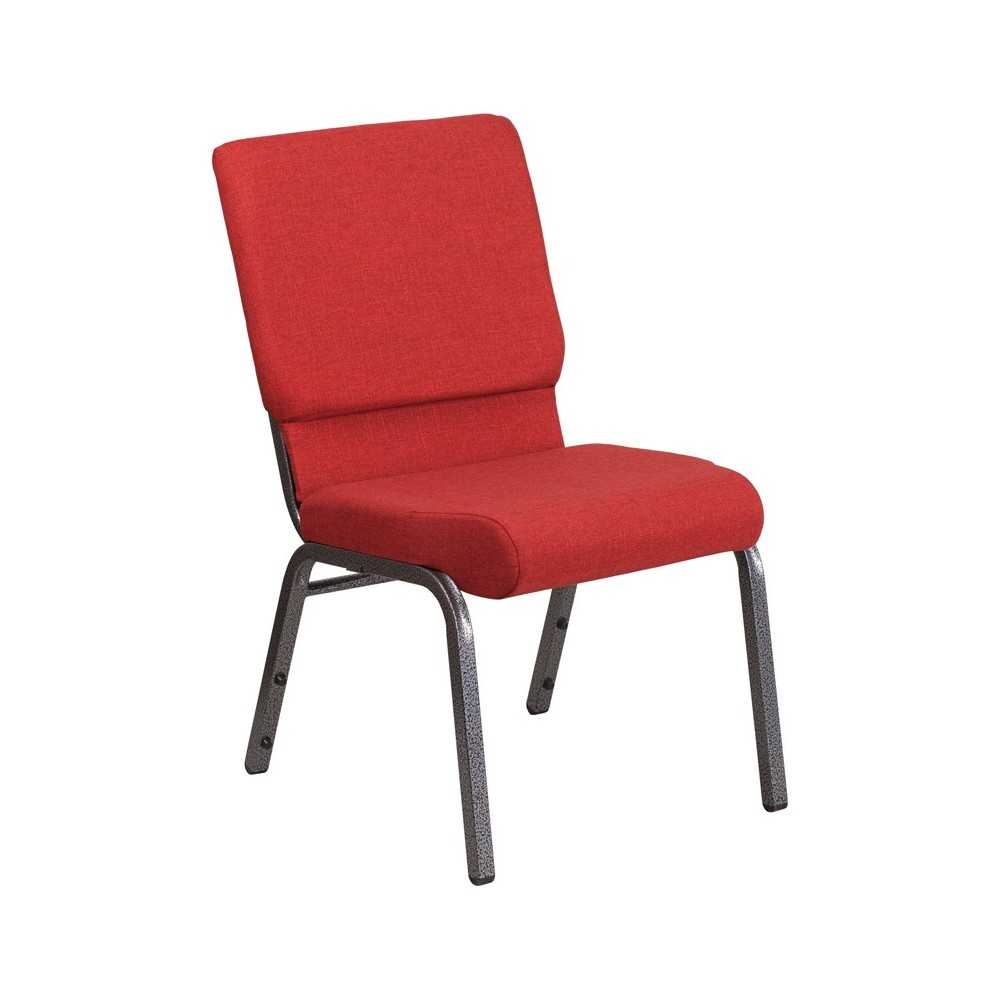 18.5''W Stacking Church Chair in Red Fabric - Silver Vein Frame