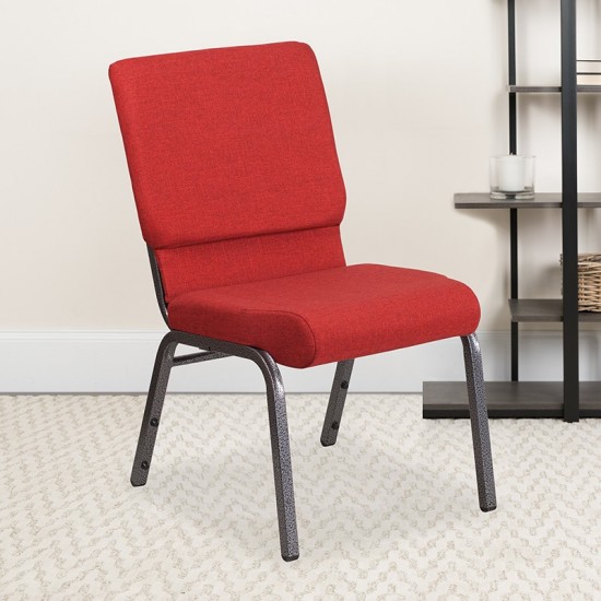 18.5''W Stacking Church Chair in Red Fabric - Silver Vein Frame