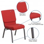 18.5''W Stacking Church Chair in Red Fabric - Silver Vein Frame