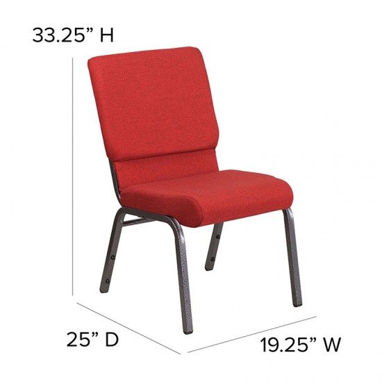 18.5''W Stacking Church Chair in Red Fabric - Silver Vein Frame