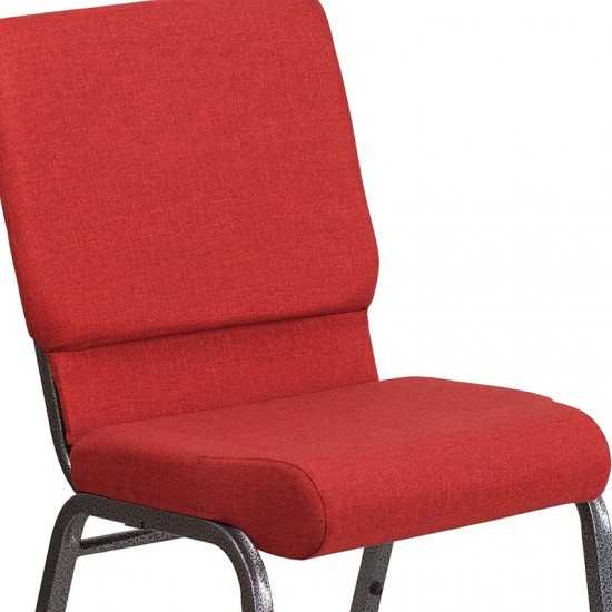 18.5''W Stacking Church Chair in Red Fabric - Silver Vein Frame