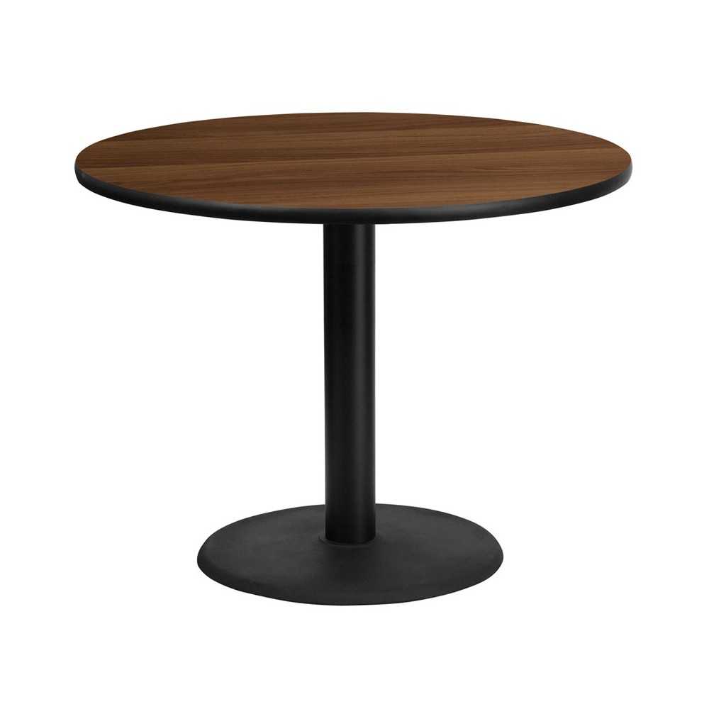 42'' Round Walnut Laminate Table Top with 24'' Round Table Height Base