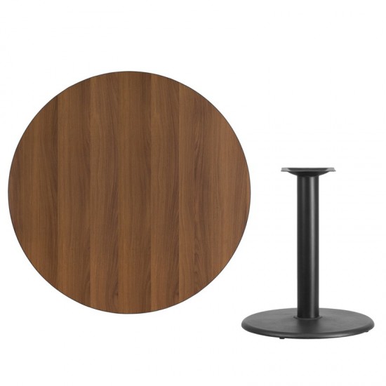 42'' Round Walnut Laminate Table Top with 24'' Round Table Height Base