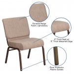 21''W Stacking Church Chair in Beige Fabric - Copper Vein Frame