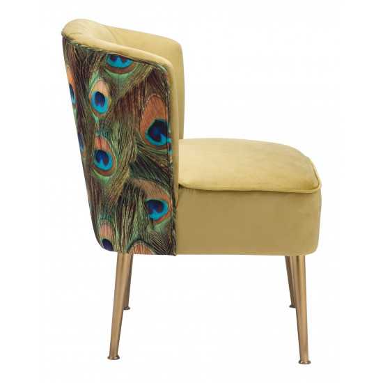 Tabitha Accent Chair Green, Gold & Peacock Print