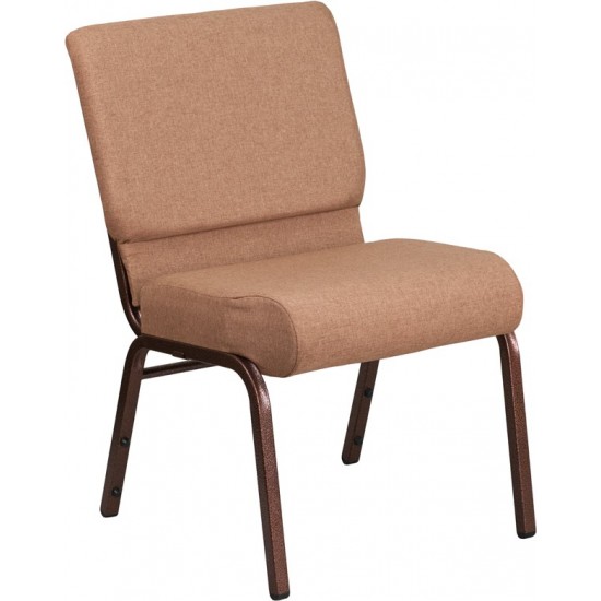 21''W Stacking Church Chair in Caramel Fabric - Copper Vein Frame