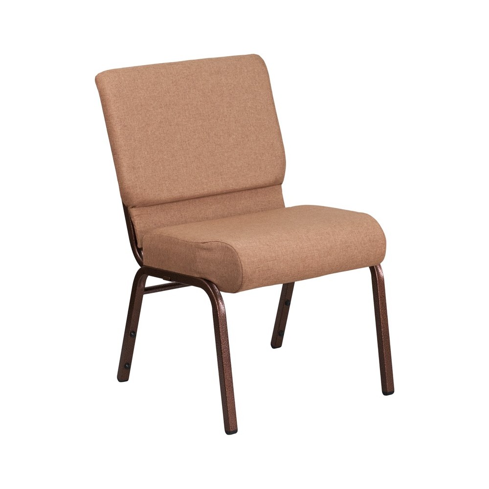 21''W Stacking Church Chair in Caramel Fabric - Copper Vein Frame