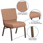 21''W Stacking Church Chair in Caramel Fabric - Copper Vein Frame