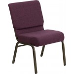 21''W Stacking Church Chair in Plum Fabric - Gold Vein Frame