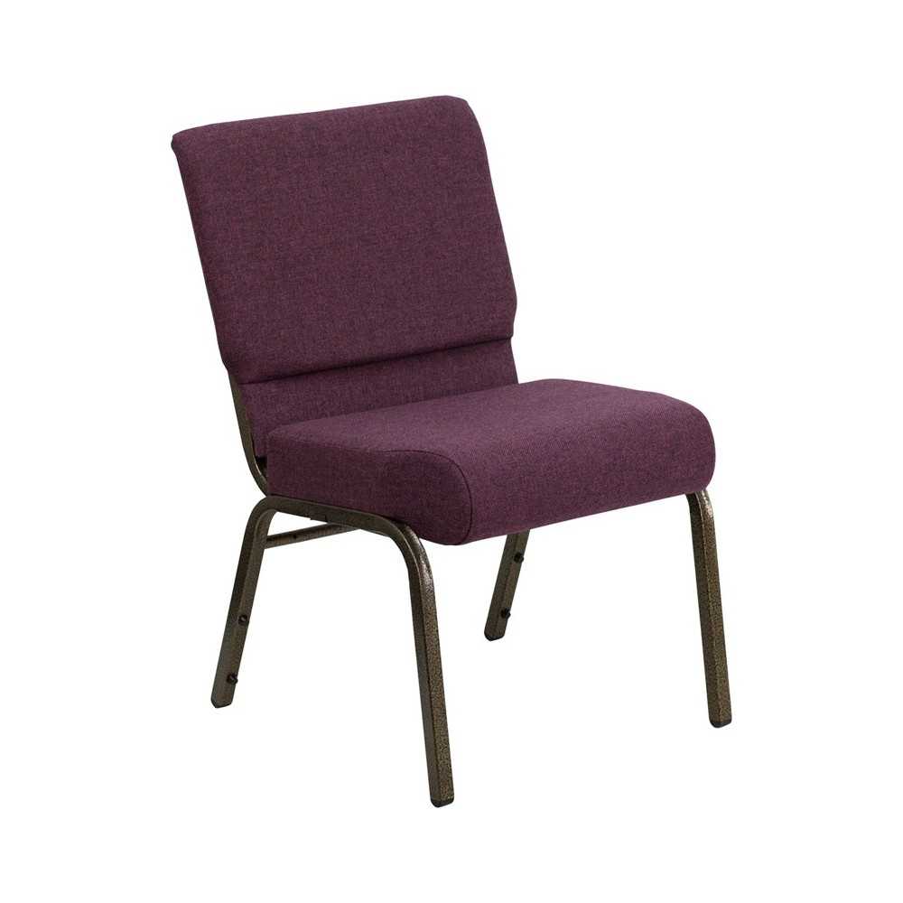 21''W Stacking Church Chair in Plum Fabric - Gold Vein Frame