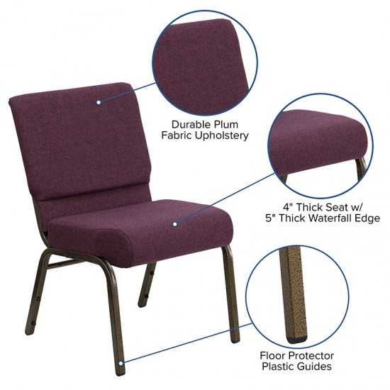 21''W Stacking Church Chair in Plum Fabric - Gold Vein Frame