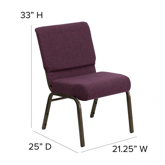 21''W Stacking Church Chair in Plum Fabric - Gold Vein Frame