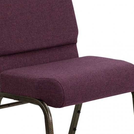 21''W Stacking Church Chair in Plum Fabric - Gold Vein Frame