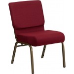 21''W Stacking Church Chair in Burgundy Fabric - Gold Vein Frame