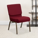 21''W Stacking Church Chair in Burgundy Fabric - Gold Vein Frame