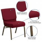 21''W Stacking Church Chair in Burgundy Fabric - Gold Vein Frame