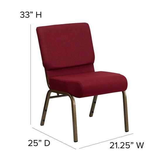 21''W Stacking Church Chair in Burgundy Fabric - Gold Vein Frame