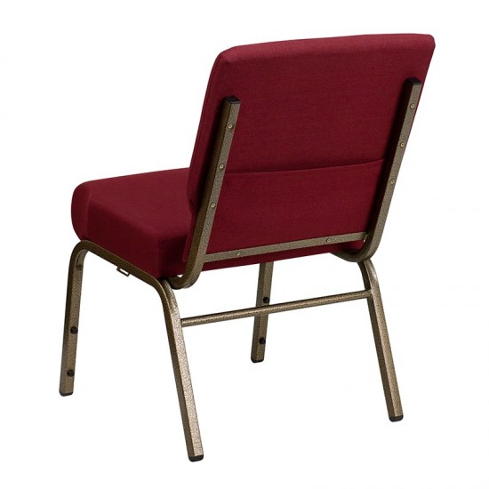 21''W Stacking Church Chair in Burgundy Fabric - Gold Vein Frame