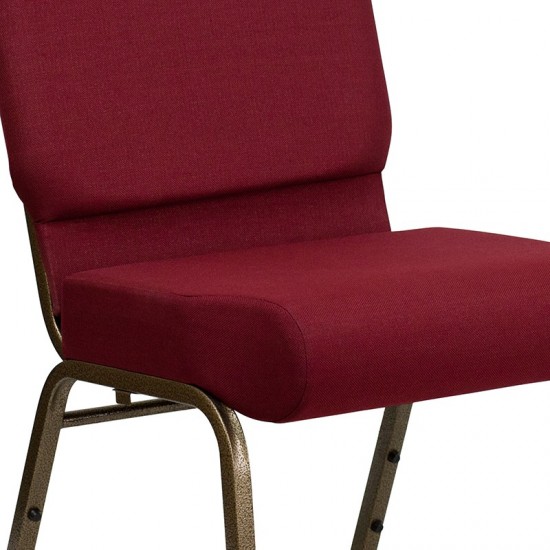 21''W Stacking Church Chair in Burgundy Fabric - Gold Vein Frame