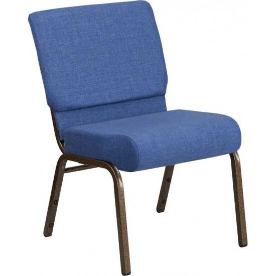 21''W Stacking Church Chair in Blue Fabric - Gold Vein Frame