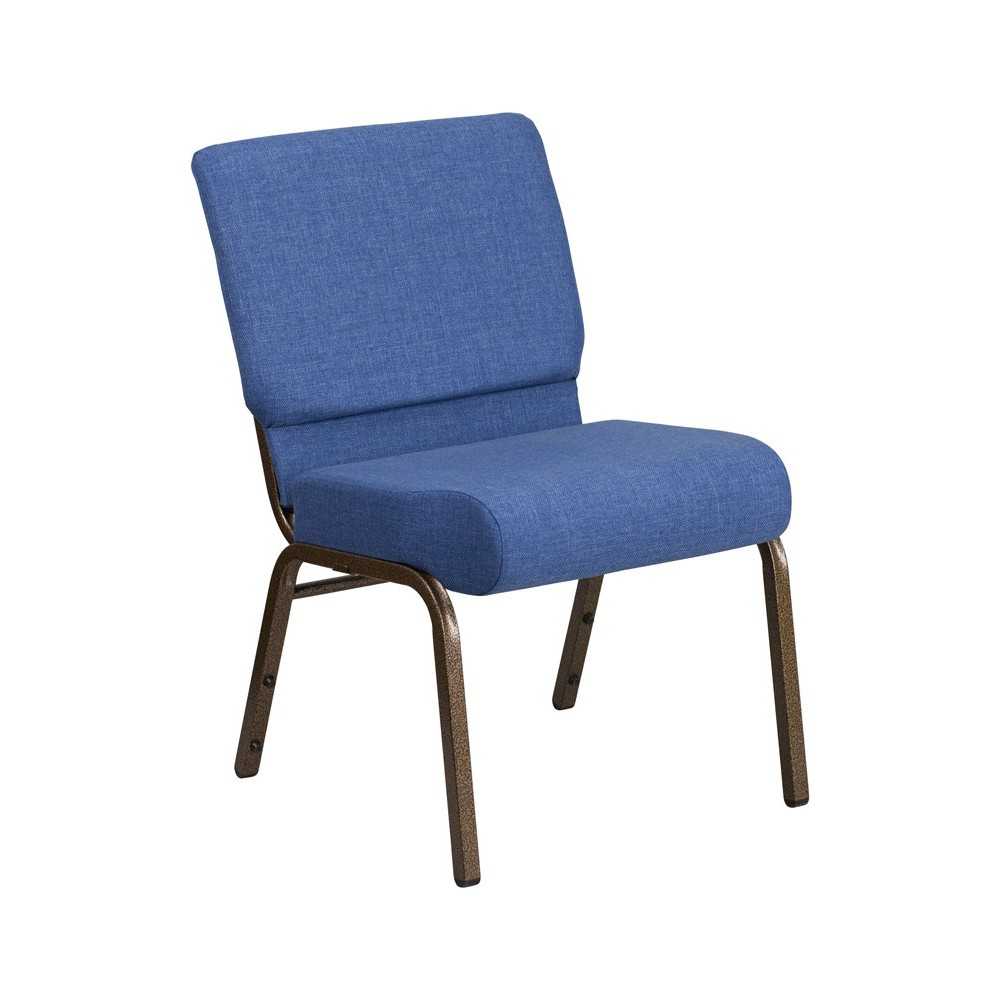 21''W Stacking Church Chair in Blue Fabric - Gold Vein Frame