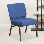 21''W Stacking Church Chair in Blue Fabric - Gold Vein Frame