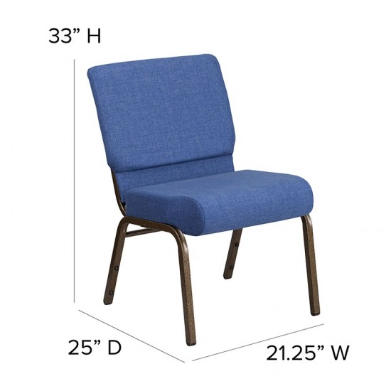 21''W Stacking Church Chair in Blue Fabric - Gold Vein Frame