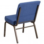 21''W Stacking Church Chair in Blue Fabric - Gold Vein Frame