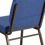 21''W Stacking Church Chair in Blue Fabric - Gold Vein Frame