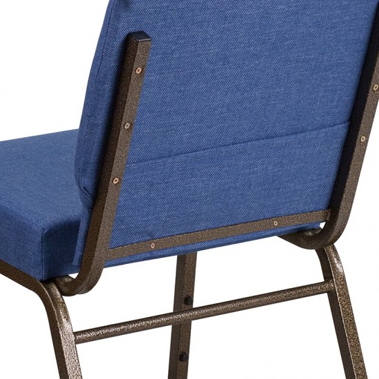 21''W Stacking Church Chair in Blue Fabric - Gold Vein Frame