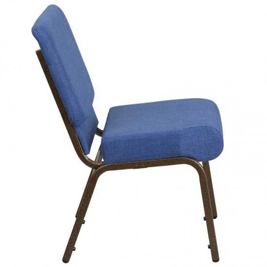 21''W Stacking Church Chair in Blue Fabric - Gold Vein Frame