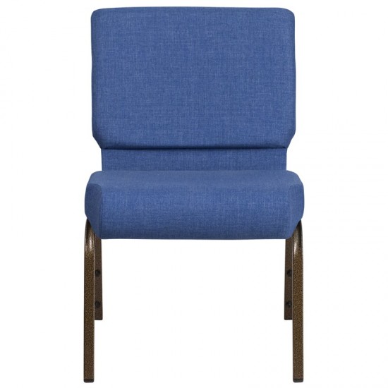 21''W Stacking Church Chair in Blue Fabric - Gold Vein Frame