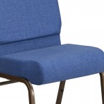 21''W Stacking Church Chair in Blue Fabric - Gold Vein Frame