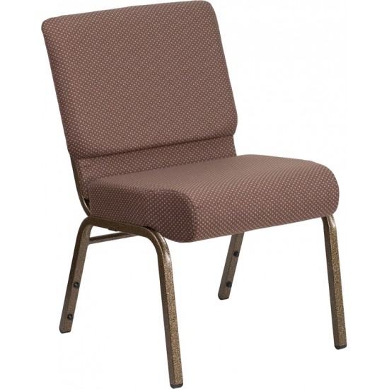 21''W Stacking Church Chair in Brown Dot Fabric - Gold Vein Frame