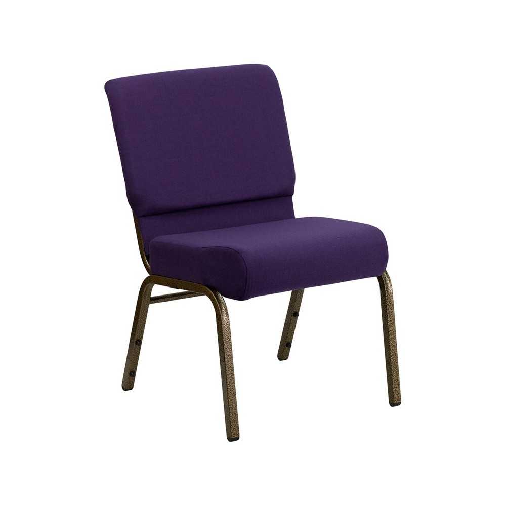 21''W Stacking Church Chair in Royal Purple Fabric - Gold Vein Frame