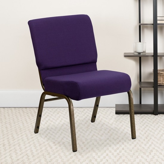 21''W Stacking Church Chair in Royal Purple Fabric - Gold Vein Frame