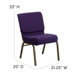 21''W Stacking Church Chair in Royal Purple Fabric - Gold Vein Frame