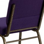 21''W Stacking Church Chair in Royal Purple Fabric - Gold Vein Frame