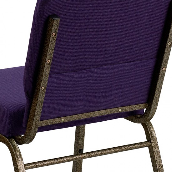 21''W Stacking Church Chair in Royal Purple Fabric - Gold Vein Frame