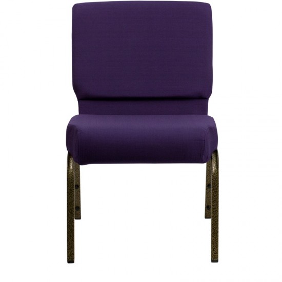 21''W Stacking Church Chair in Royal Purple Fabric - Gold Vein Frame