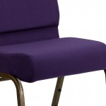 21''W Stacking Church Chair in Royal Purple Fabric - Gold Vein Frame