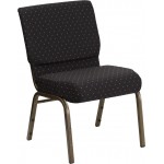 21''W Stacking Church Chair in Black Dot Patterned Fabric - Gold Vein Frame