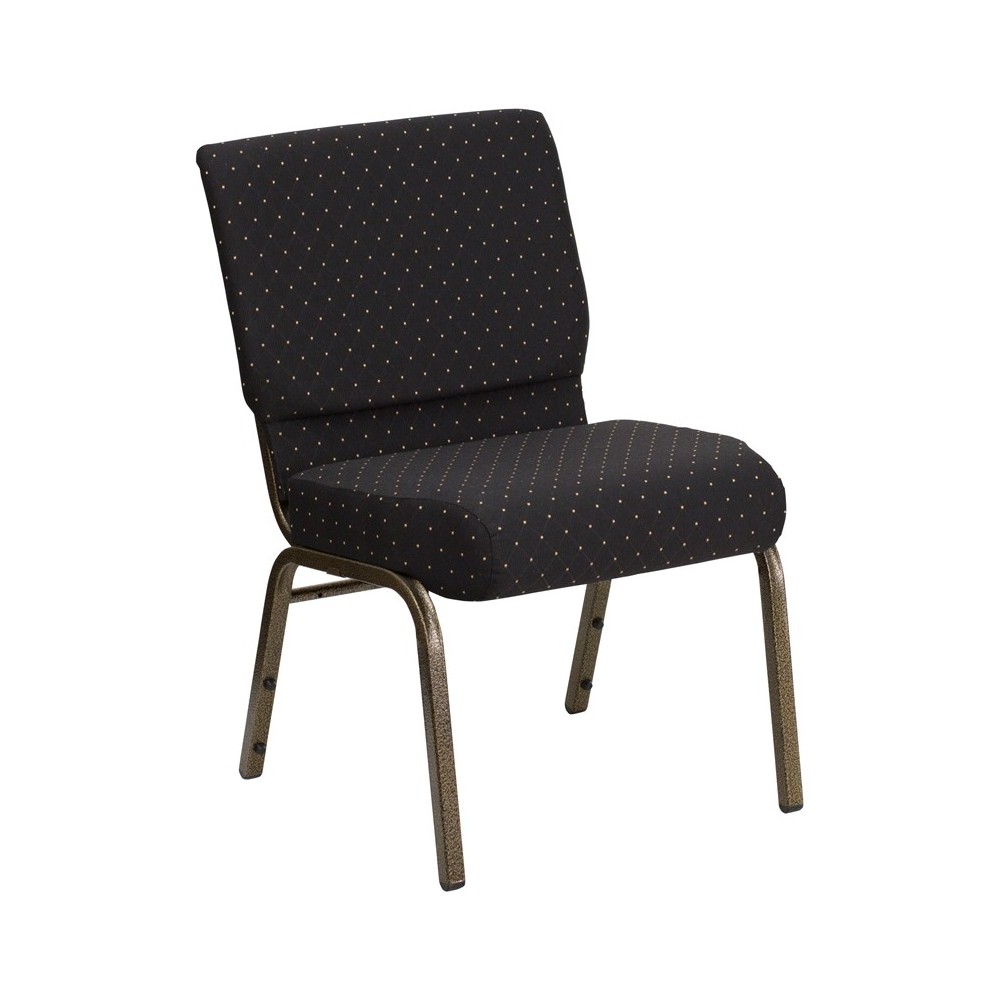 21''W Stacking Church Chair in Black Dot Patterned Fabric - Gold Vein Frame