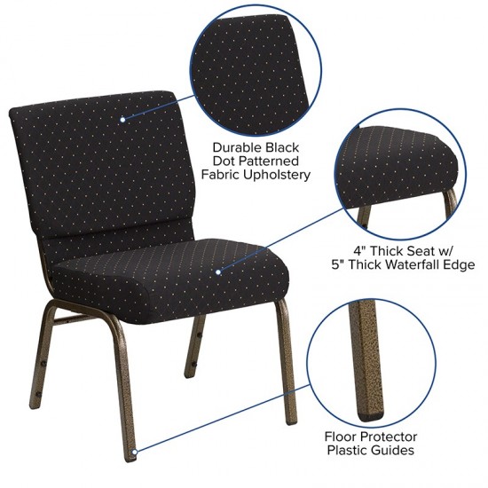 21''W Stacking Church Chair in Black Dot Patterned Fabric - Gold Vein Frame