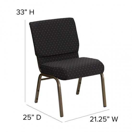 21''W Stacking Church Chair in Black Dot Patterned Fabric - Gold Vein Frame