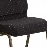 21''W Stacking Church Chair in Black Dot Patterned Fabric - Gold Vein Frame