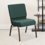 21''W Stacking Church Chair in Hunter Green Dot Patterned Fabric - Gold Vein Frame