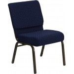 21''W Stacking Church Chair in Navy Blue Dot Patterned Fabric - Gold Vein Frame